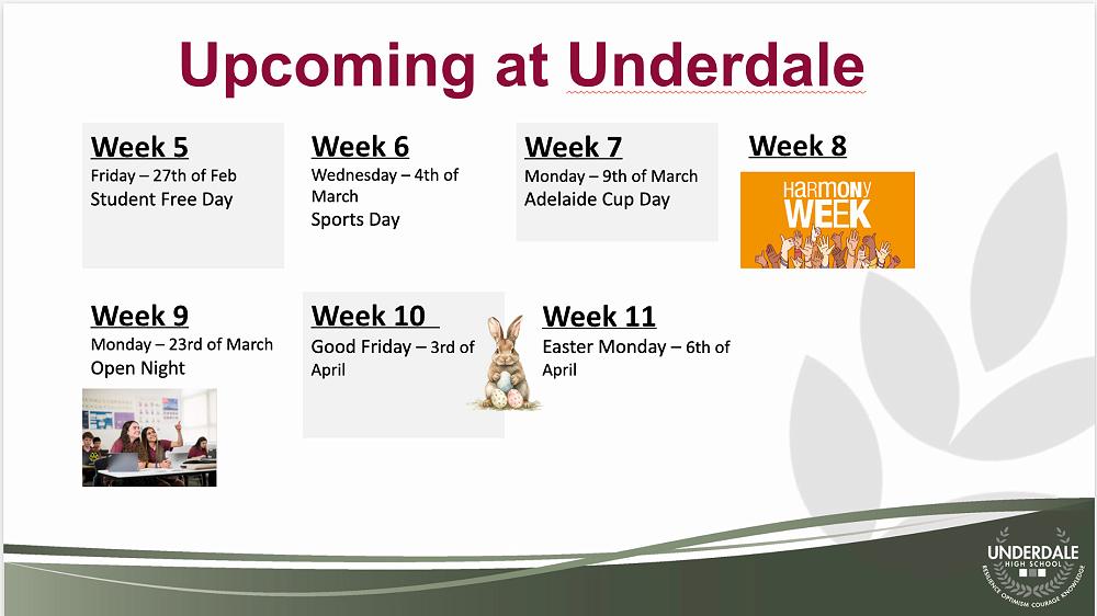 Upcoming important dates at Underdale High School